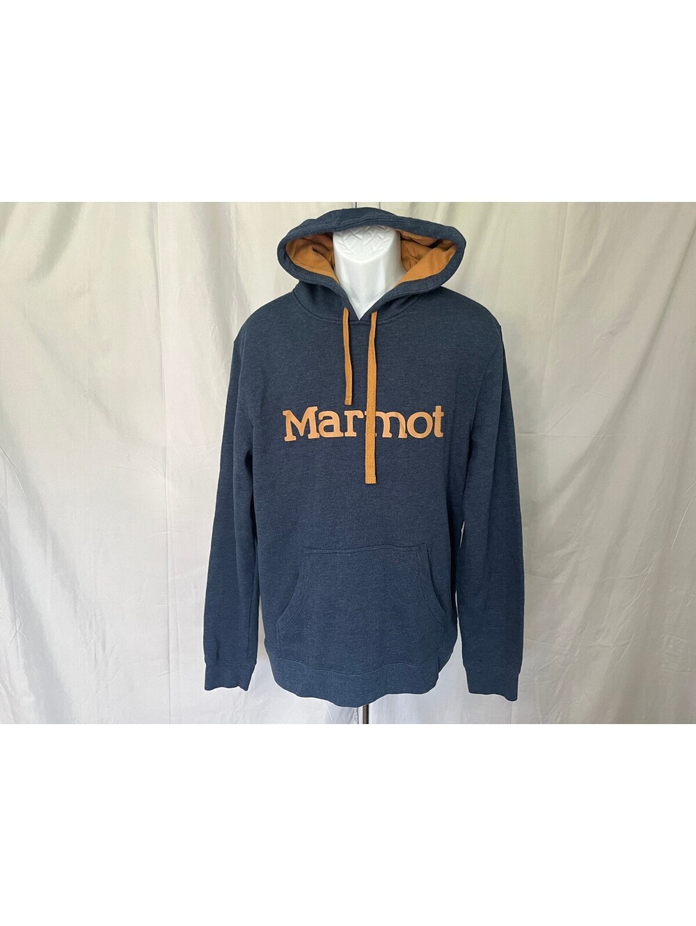 Marmot Men's Blue Tan Hooded Sweatshirt Hoodie Large L EUC